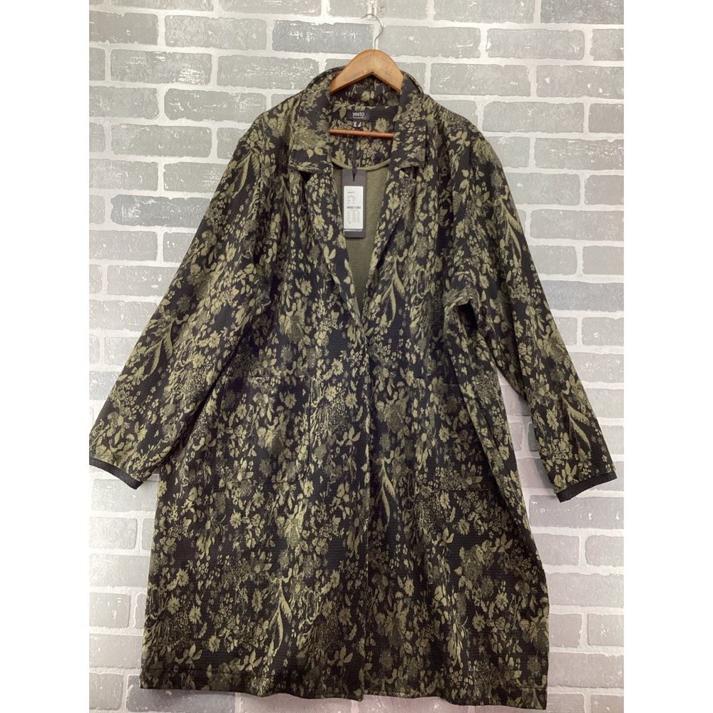 Yesta Floral Jacquard Duster Coat Army Black Size 20W A002471 New